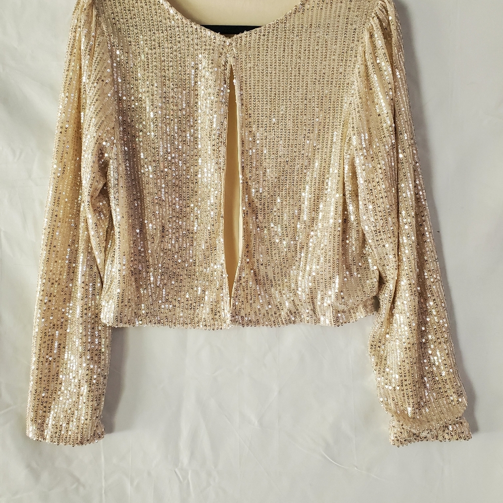 Gold Sequin Jacket - Women's Long Sleeve Crew Neck